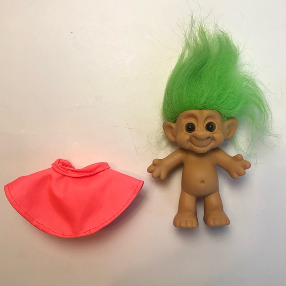 Vintage Forest Troll Neon Green Hair Pink Rain Coat - Picture 5 of 6
